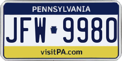 PA license plate JFW9980