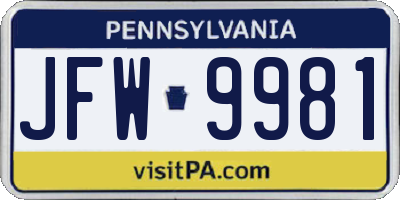 PA license plate JFW9981