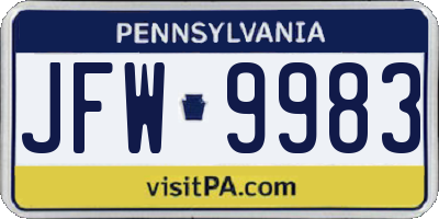 PA license plate JFW9983