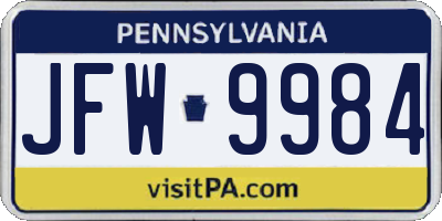 PA license plate JFW9984