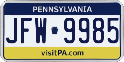 PA license plate JFW9985