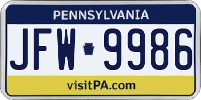 PA license plate JFW9986