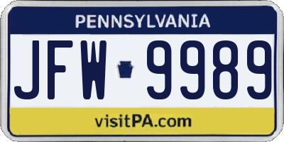 PA license plate JFW9989