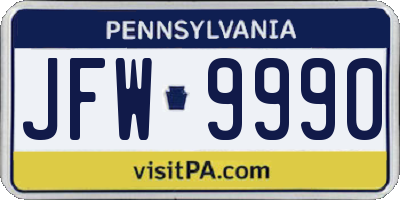 PA license plate JFW9990
