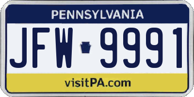PA license plate JFW9991
