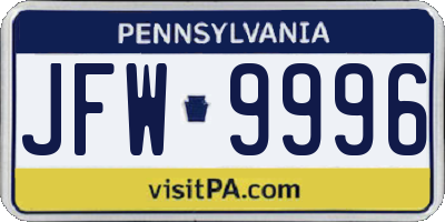 PA license plate JFW9996