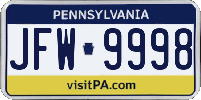 PA license plate JFW9998