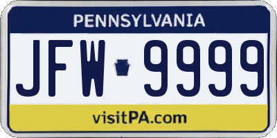 PA license plate JFW9999