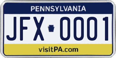 PA license plate JFX0001