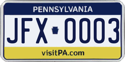 PA license plate JFX0003