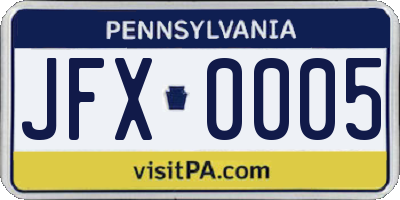 PA license plate JFX0005