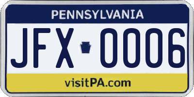 PA license plate JFX0006