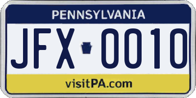 PA license plate JFX0010