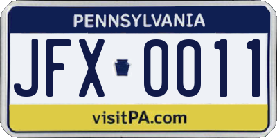 PA license plate JFX0011