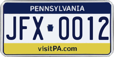 PA license plate JFX0012
