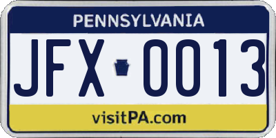 PA license plate JFX0013