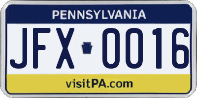 PA license plate JFX0016