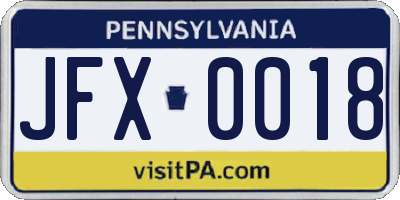 PA license plate JFX0018