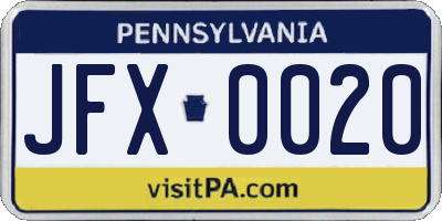 PA license plate JFX0020