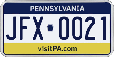 PA license plate JFX0021