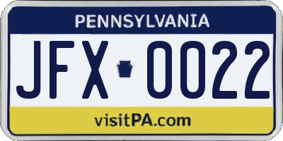 PA license plate JFX0022