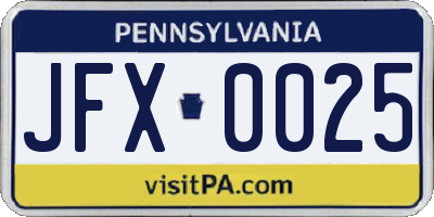 PA license plate JFX0025