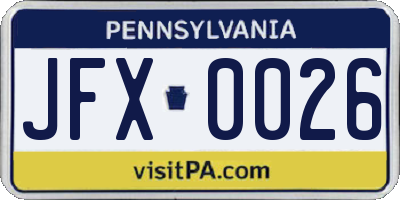 PA license plate JFX0026