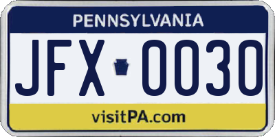 PA license plate JFX0030