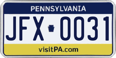 PA license plate JFX0031