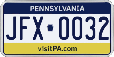 PA license plate JFX0032