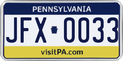 PA license plate JFX0033