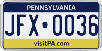 PA license plate JFX0036