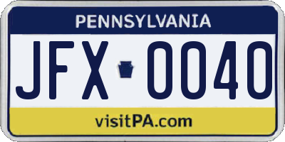 PA license plate JFX0040