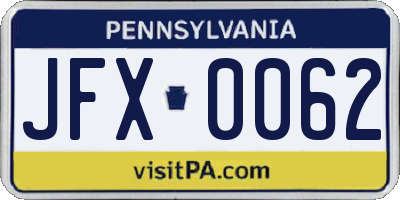 PA license plate JFX0062