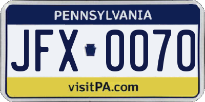 PA license plate JFX0070