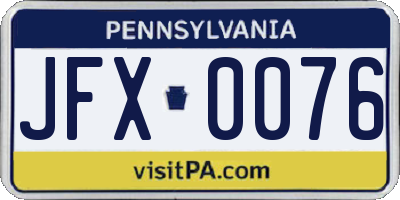 PA license plate JFX0076