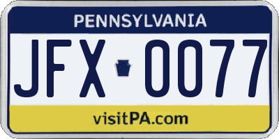 PA license plate JFX0077