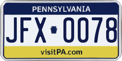 PA license plate JFX0078