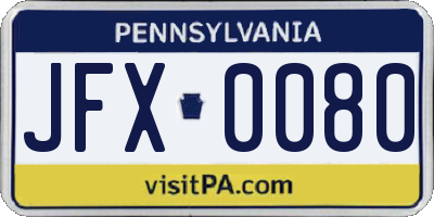 PA license plate JFX0080