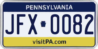 PA license plate JFX0082