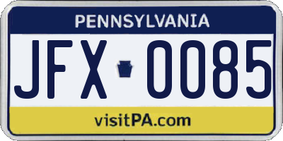 PA license plate JFX0085