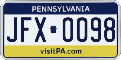 PA license plate JFX0098