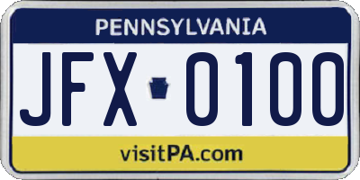 PA license plate JFX0100