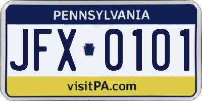 PA license plate JFX0101