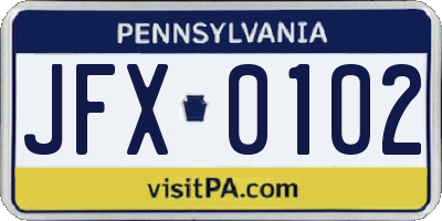PA license plate JFX0102