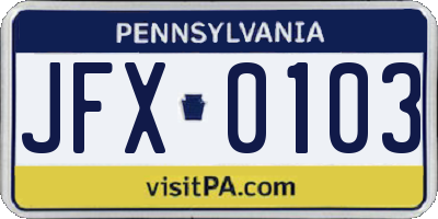 PA license plate JFX0103