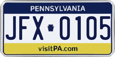 PA license plate JFX0105