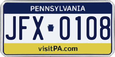 PA license plate JFX0108
