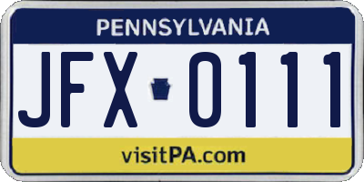 PA license plate JFX0111