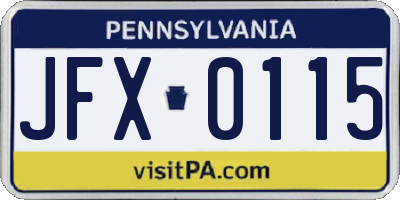 PA license plate JFX0115